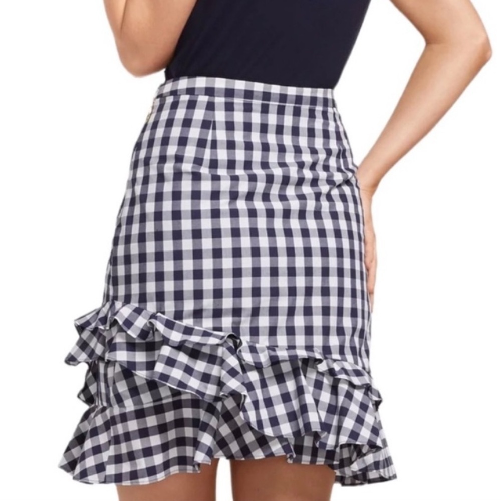 Draper James ‘Dolly’ gingham checked ruffled mini skirt cotton poplin 10 - Picture 2 of 9